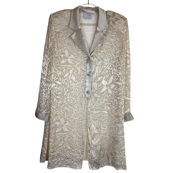 Vintage Ronald Joyce Occasion Wear Cream Floral Silk Blend Long Jacket Large - Picture 1 of 7